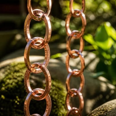 Copper chain water run-off system