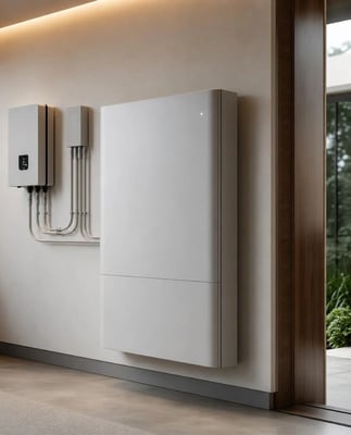 Wall battery pack installed in a garage