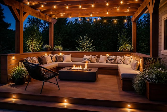 Deck and pergola at dusk
